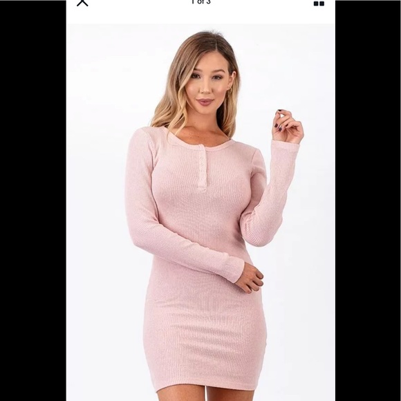 Pink Henley Mini Dress - Picture 2 of 3